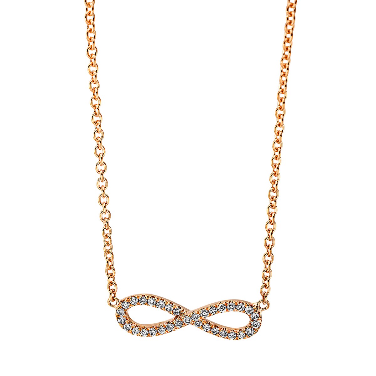 necklace 18 kt RG infinity, with loop at 40 cm + 42.5 cm