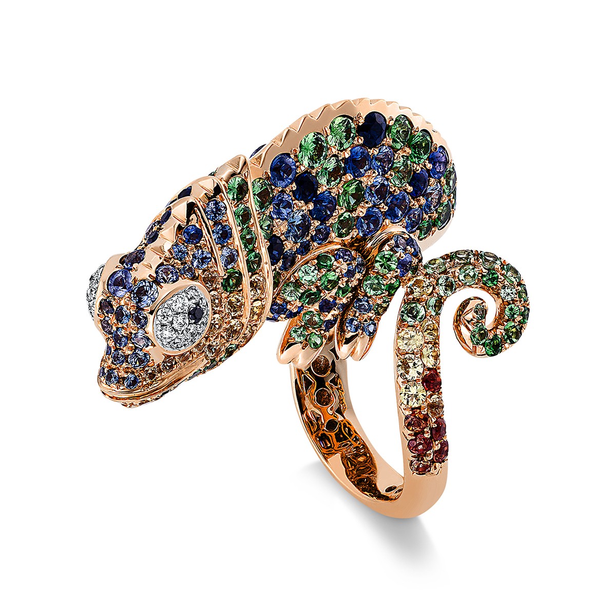 ring 18 kt RG Chameleon, setting rhodium plated