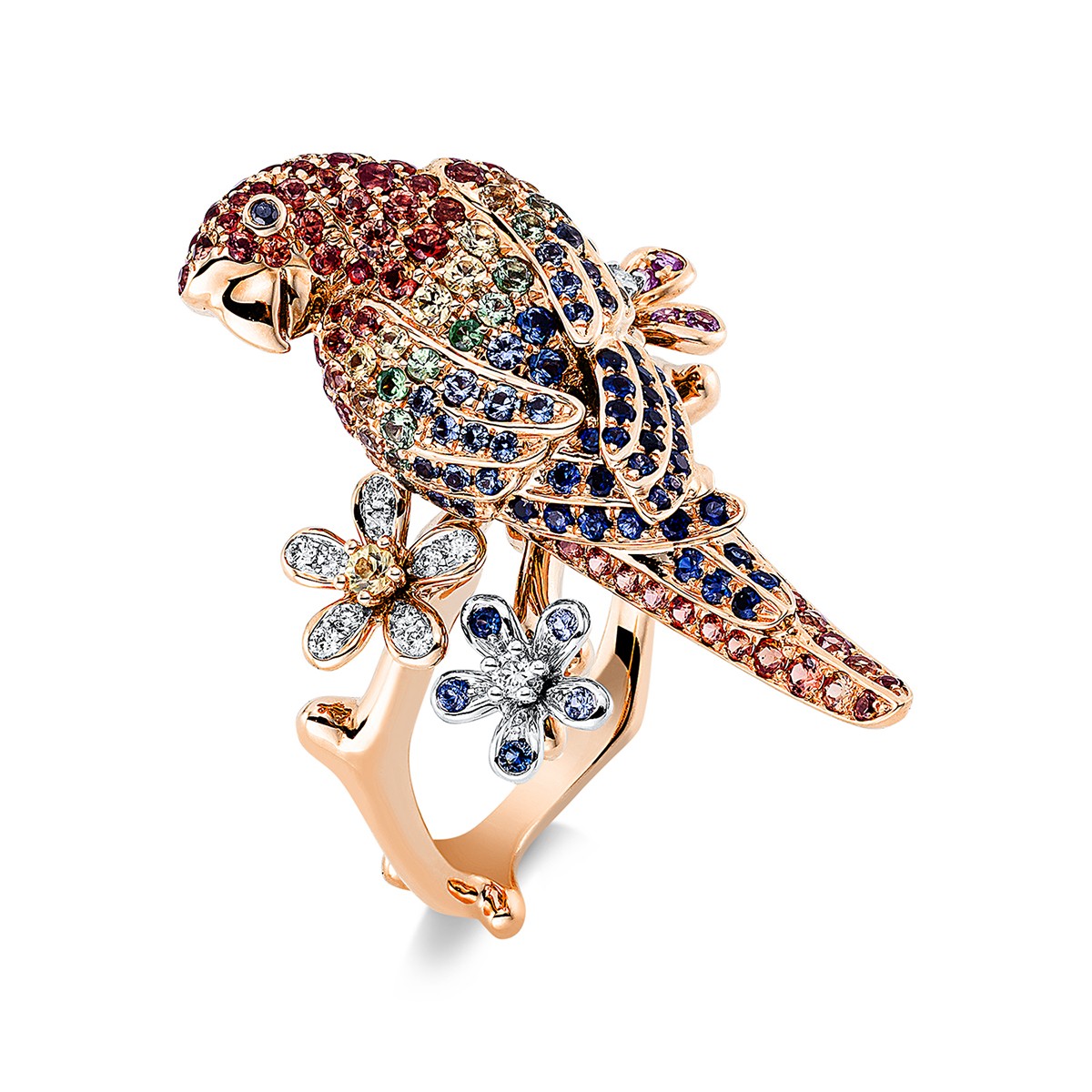 ring 18 kt RG Parrot, setting rhodium plated