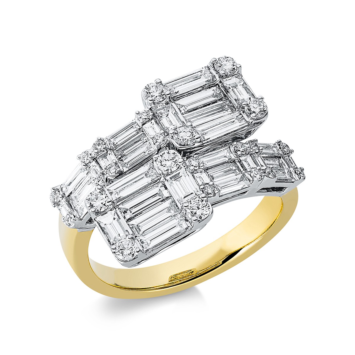 ring 18 kt YG, setting rhodium plated