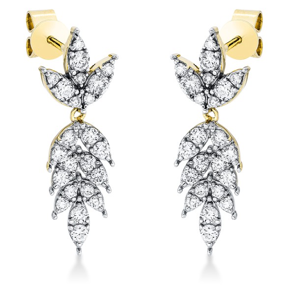 earrings 18 kt YG leafes, setting rhodium plated