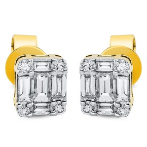 earrings 18 kt YG, setting rhodium plated