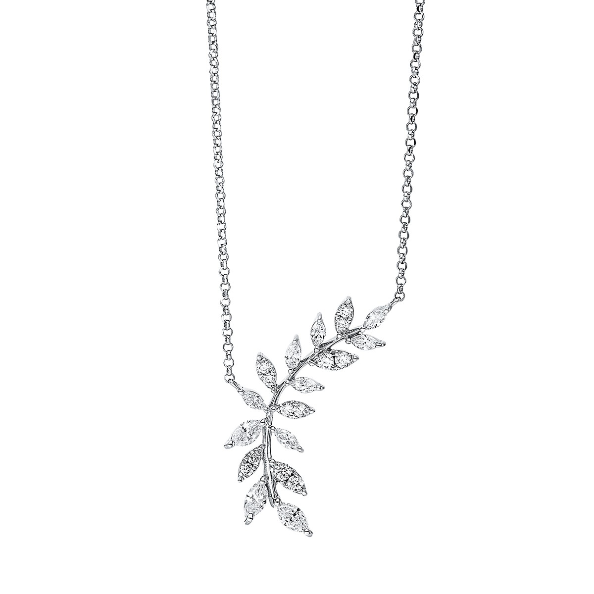 necklace 18 kt WG leafes, with loop at 38 cm + 40 cm