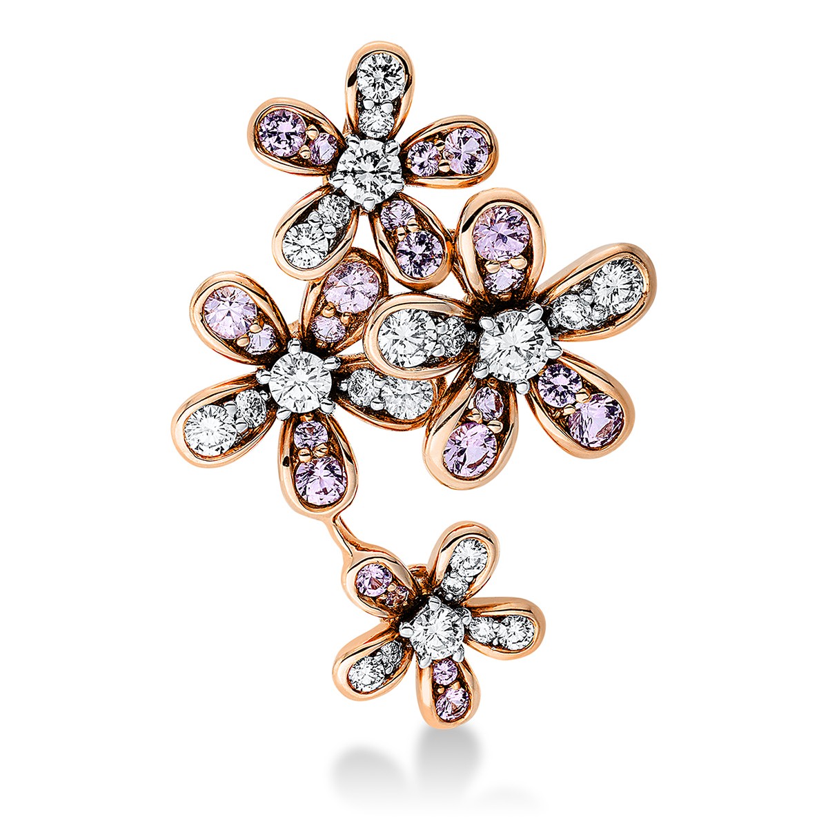 pendant 18 kt RG flower, setting rhodium plated